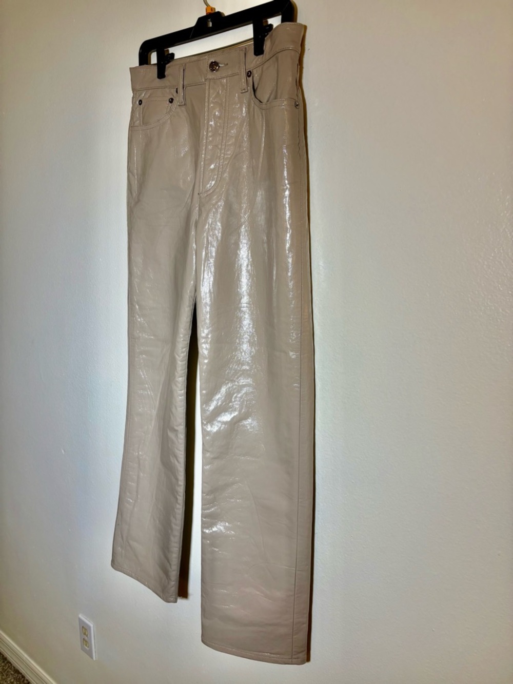 AGOLDE 90s Pinch Waist Recycled Leather Pants Taupe Patent High Rise 28 - Picture 9 of 11